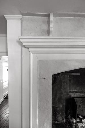 Mantel and spit rack in kitchen; ca. 1796-1800